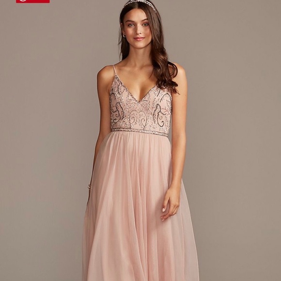 blush beaded bridesmaid dresses